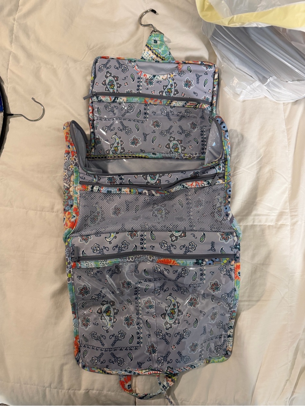 Vera Bradley Gray Paisley Travel Hanging Organizer with Multicolor Trim